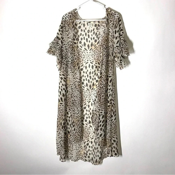 Grace & Emma Leopard Animal Print Sheer Short Sleeve Duster Size Small / Medium - Picture 1 of 6
